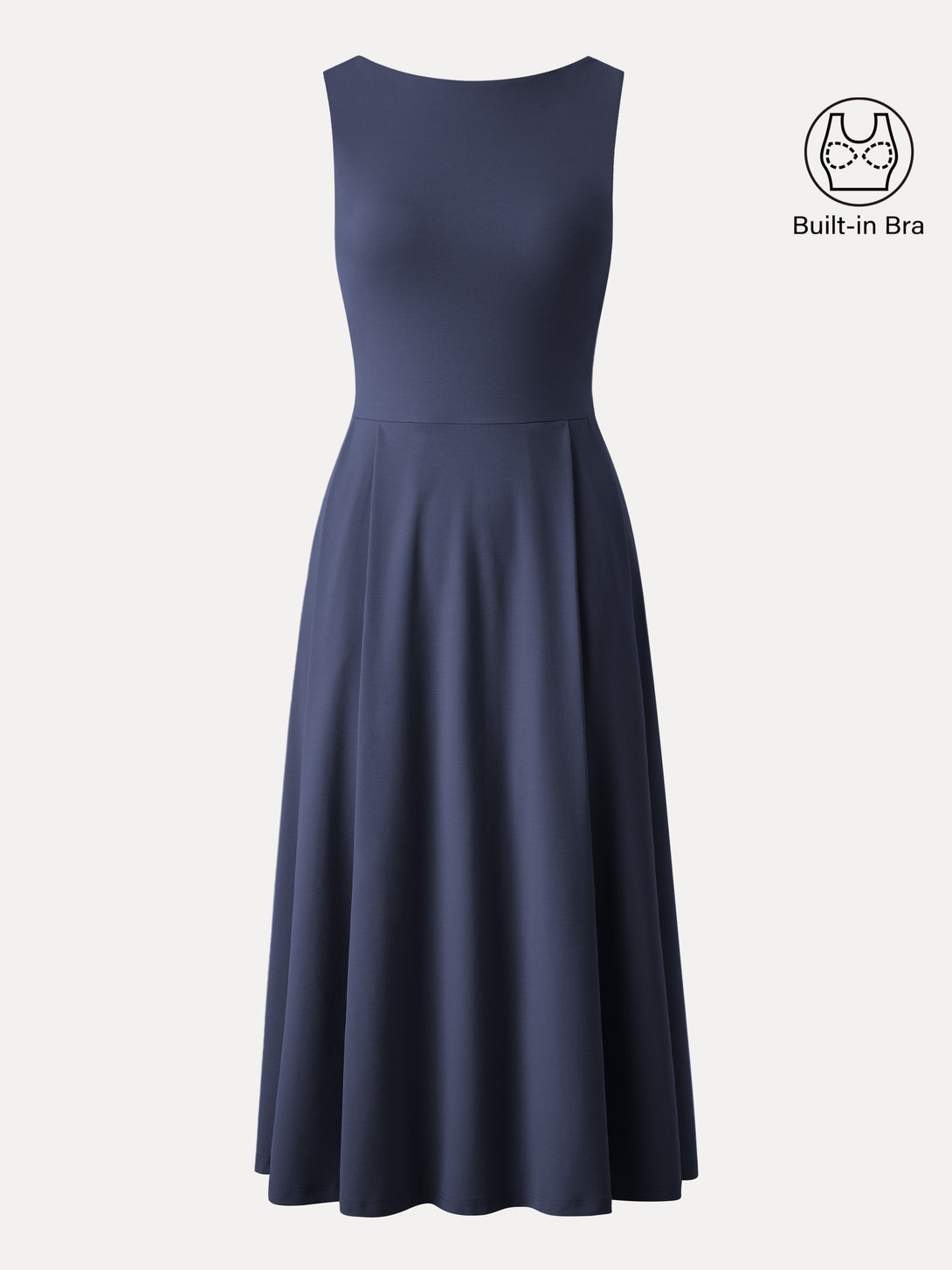 Boatneck Bamboo Ponte Brami Midi Dress with Pockets Midnight Navy XS