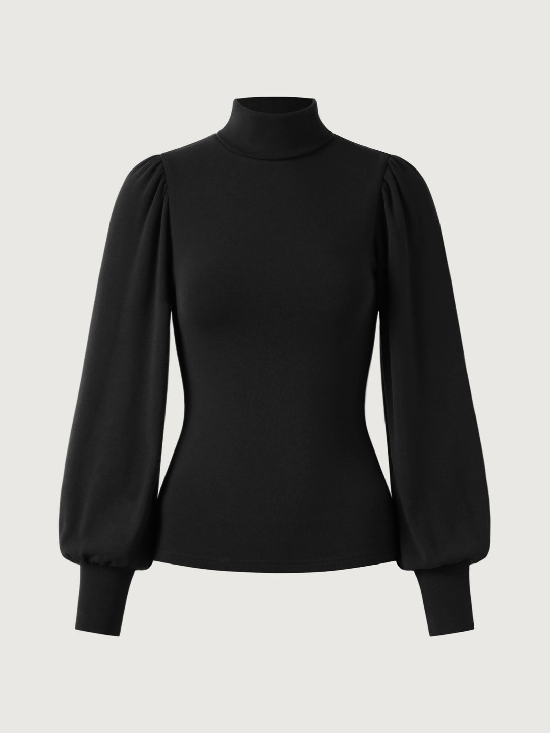 Turtleneck Puff Sleeve Top Black XS