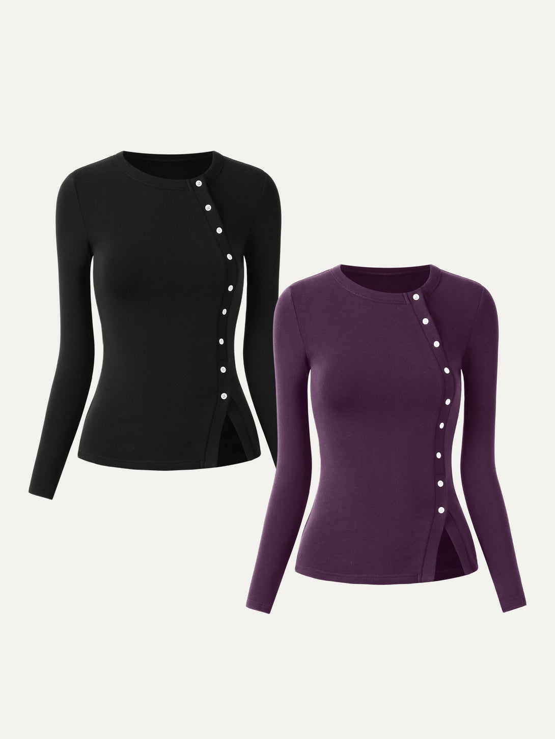 Asymmetrical Placket Top Black/Deep Fig XS