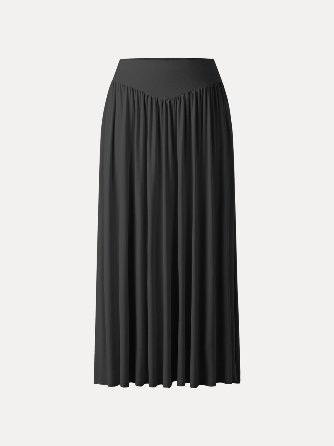 Ultrasoft V-shape Waist Gathred Maxi Circle Skirt with Pockets Black XS