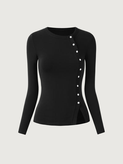 Asymmetrical Placket Top Black XS