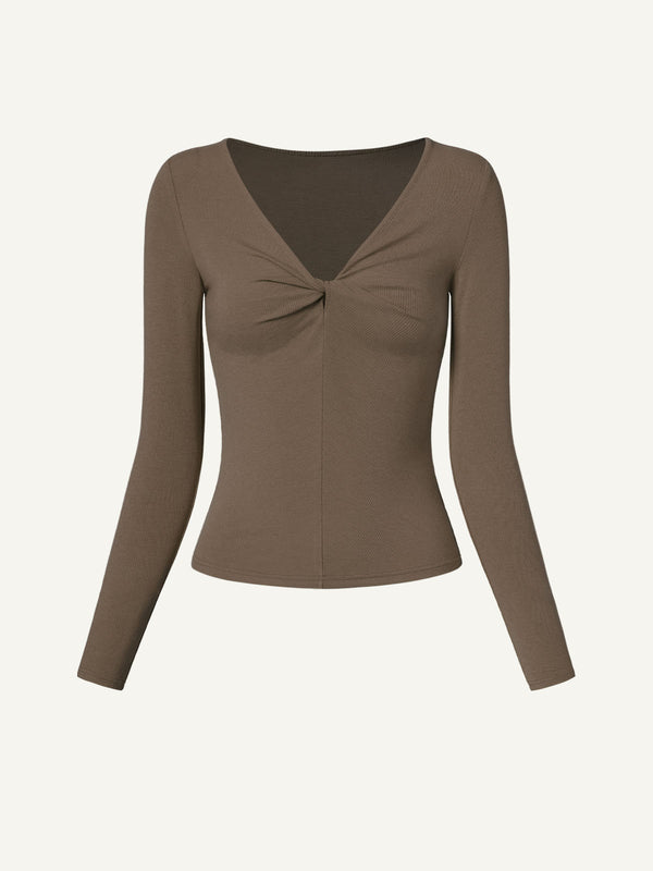 Merino Wool Blend Front Twist Long Sleeves Top