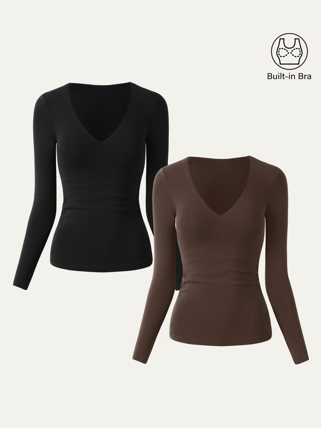V-Neck Ruched Sides Brami Top Black/Espresso XS