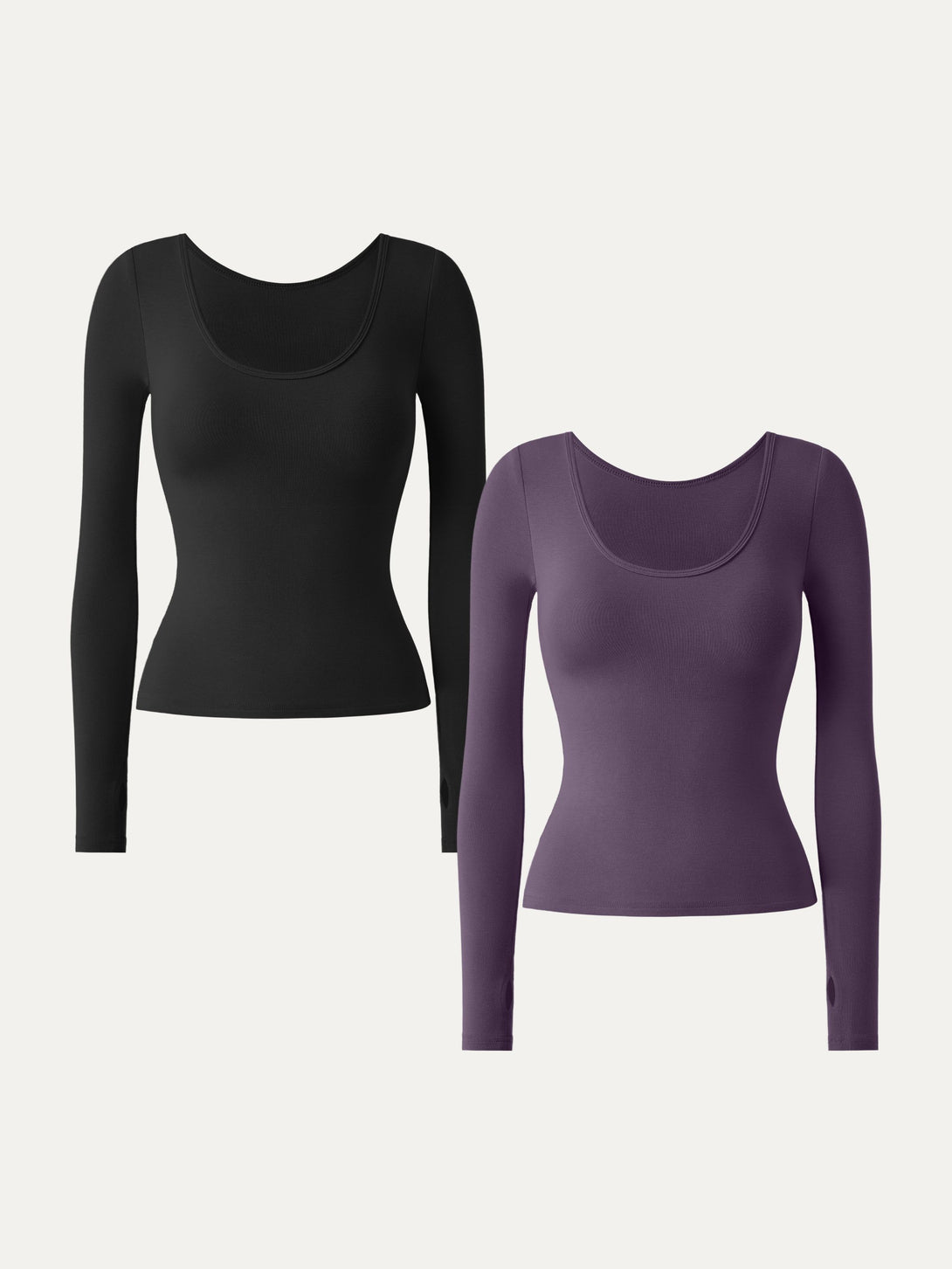 2Pcs Set Lyocell Cashmere Multi-Wear Long Sleeve Top with Thumbholes Black/Plum Wine XS