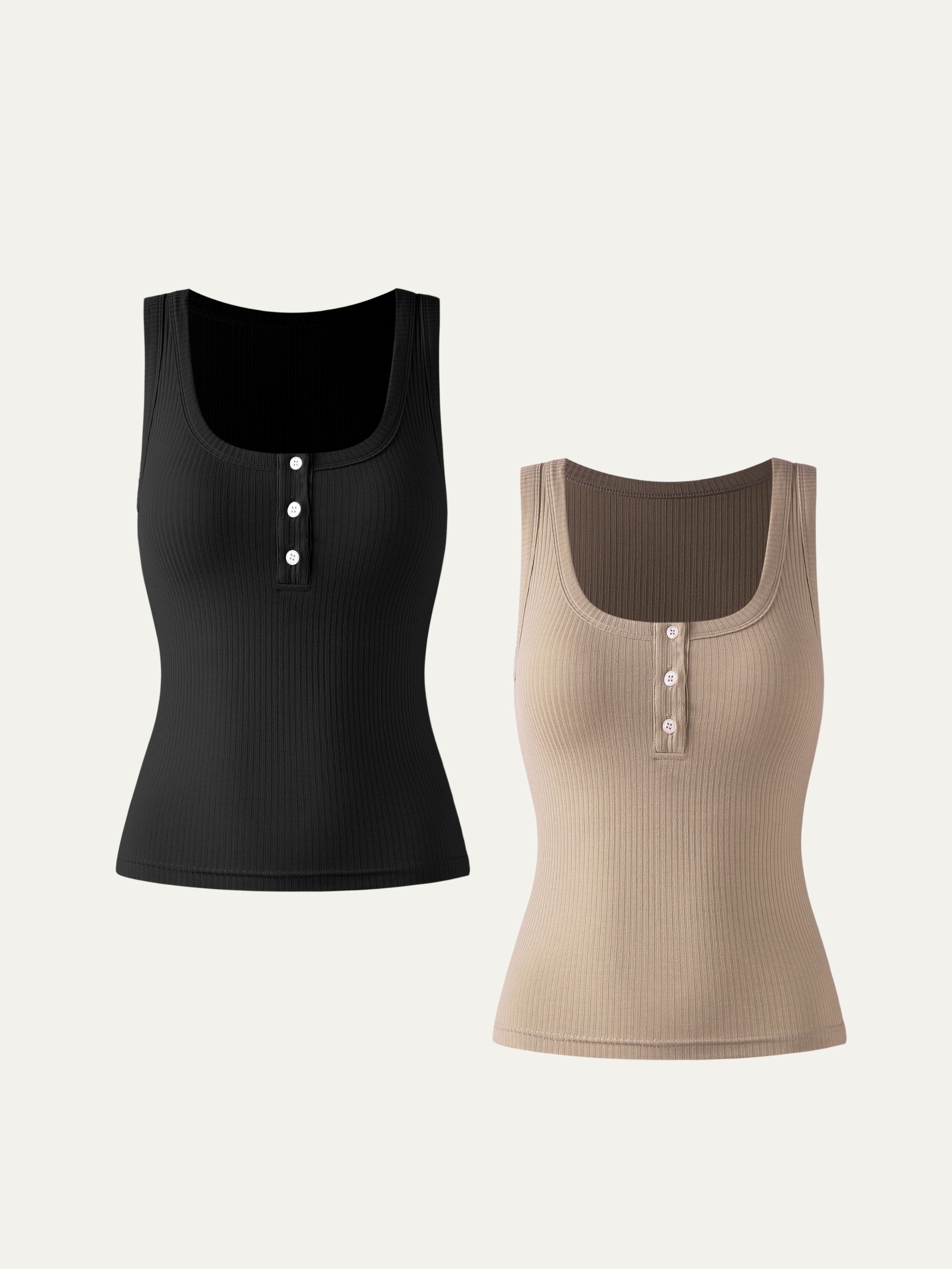 Plantive® Brami Henley Tank 2Pcs Set - Sage Mist/Black