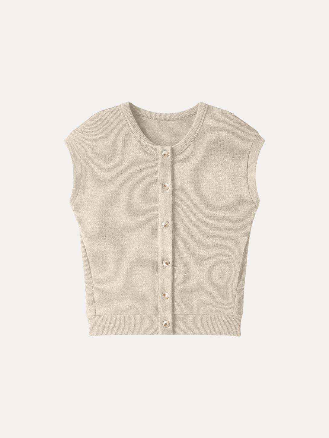 Cozy Crewneck Button Front Vest with Banded Hem Heather Tan XS