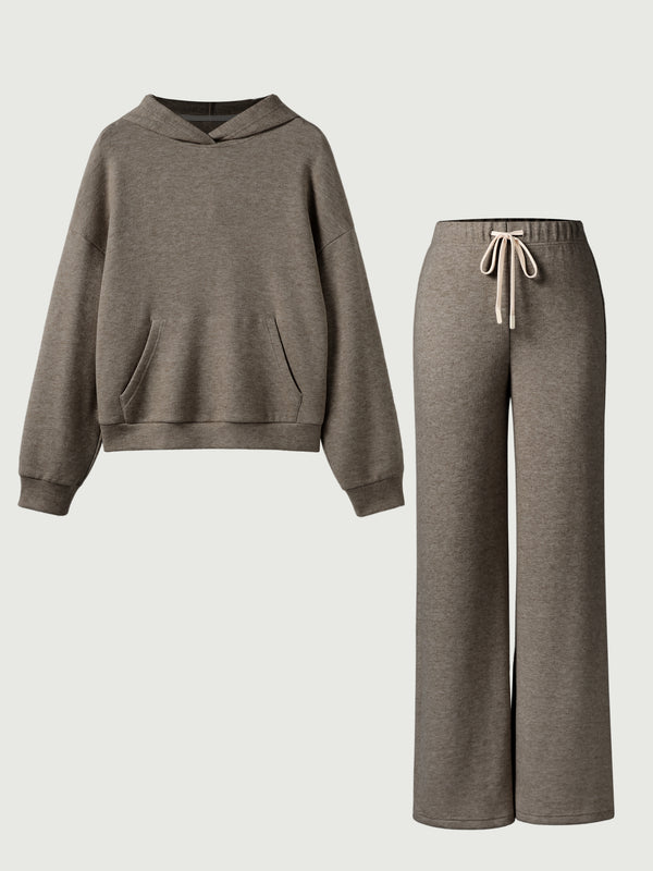 Cashsoft Oversized Hoodie Sweater & Elastic Waist Wide Leg Pant 2Pcs Set