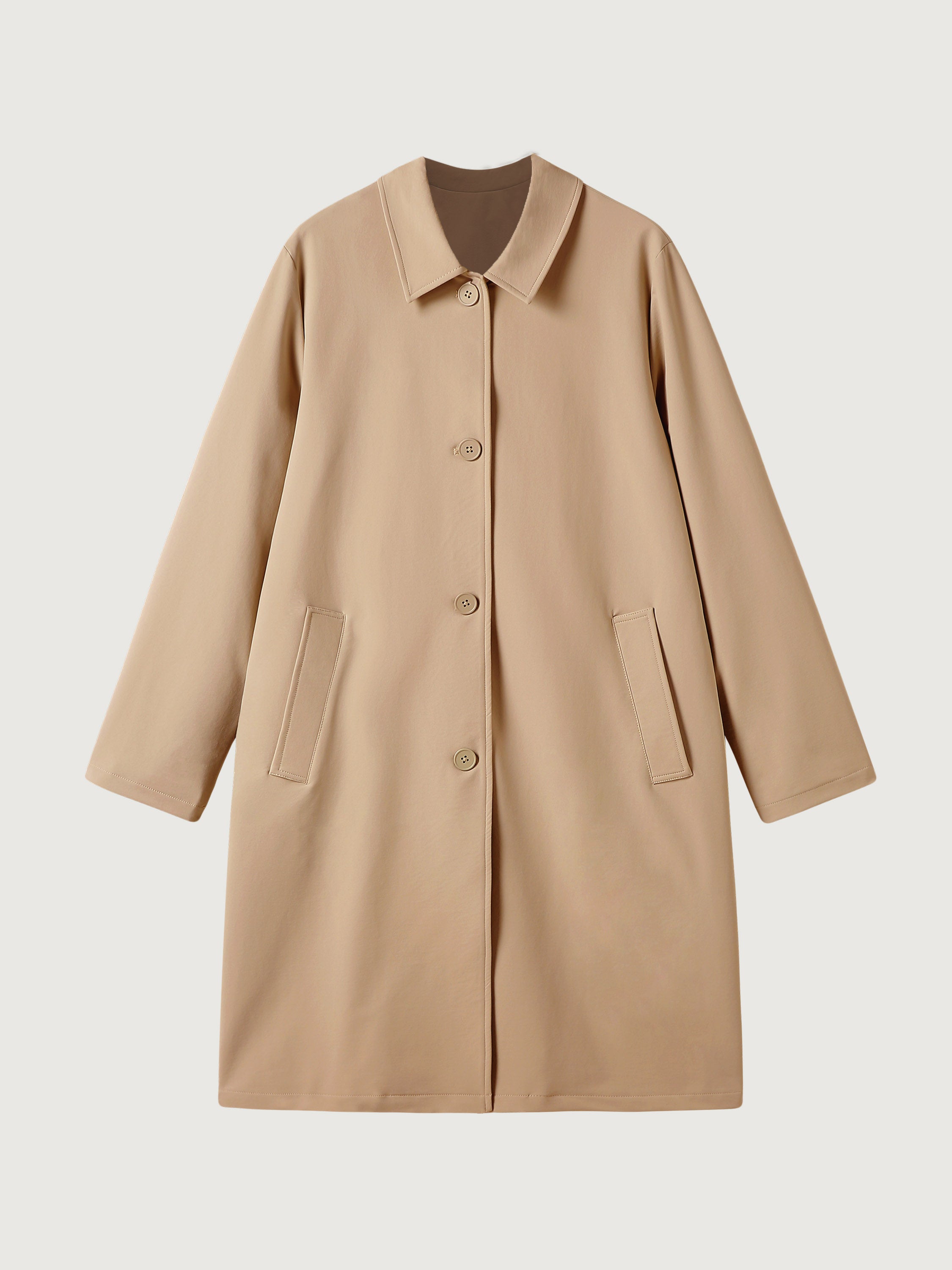 Waterproof Lightweight Collared A-Line Coat - Sand Tan