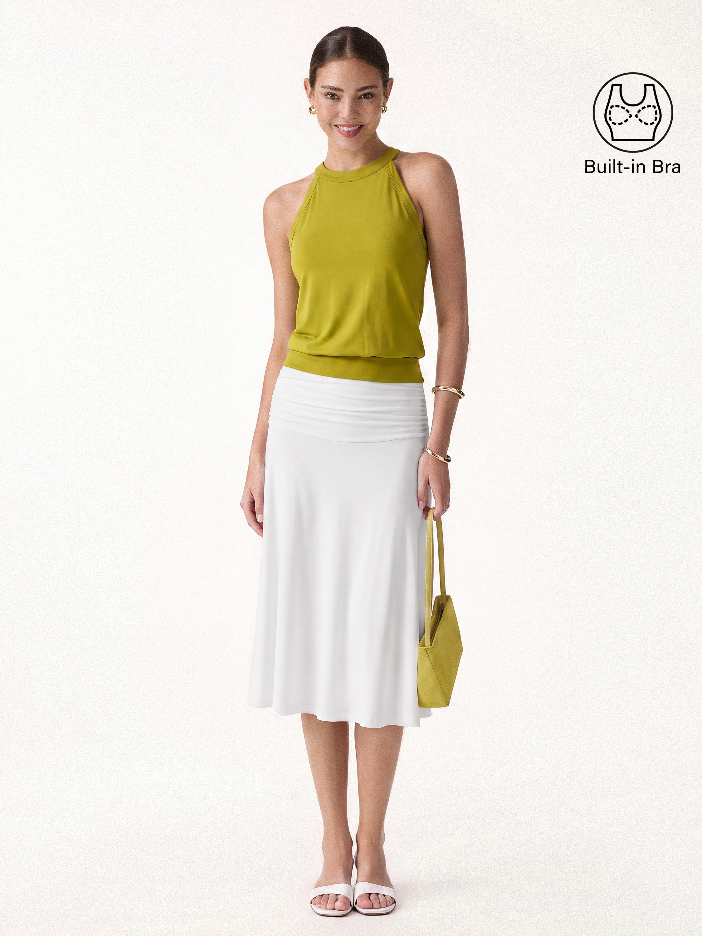 2Pcs Set Halter Neck Bra Top & A-line Midi Skirt