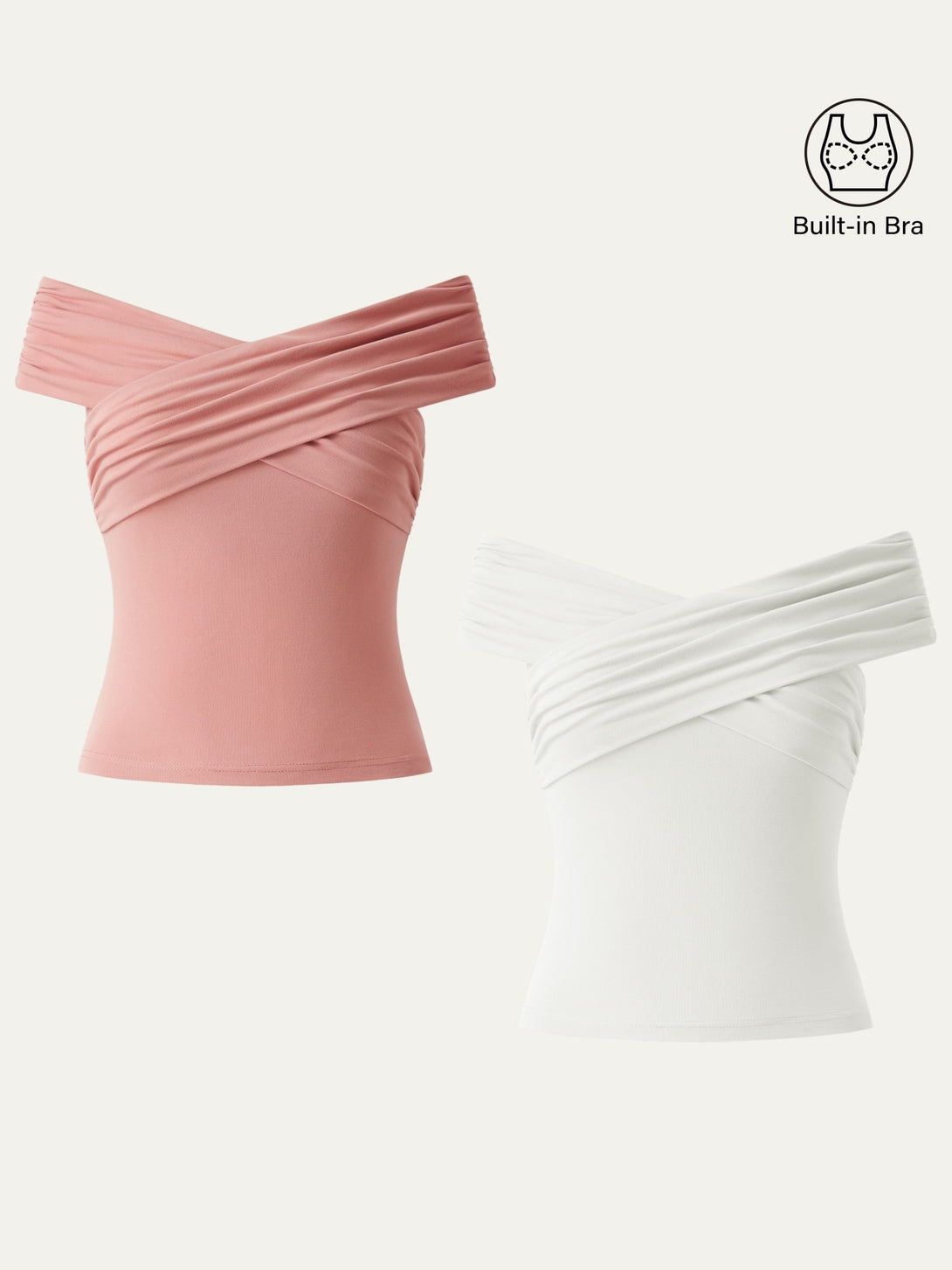 Criss Cross Off Shoulder New Airy Brami Top Pure White/Sahara XS