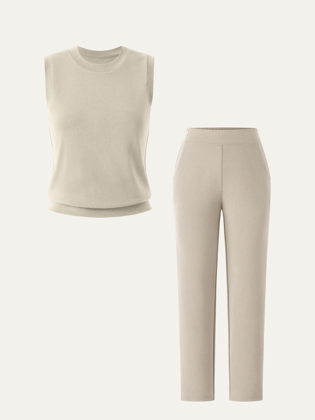 2Pcs Set Crewneck Tee & Mid Rise Tapered with Pockets Morning Mist XS