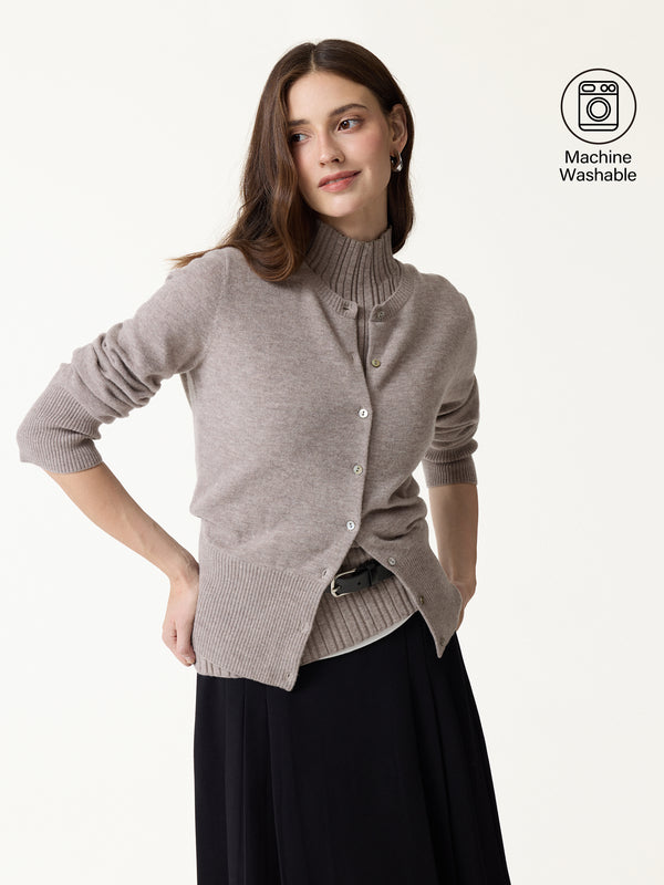 OGLmove 2Pcs Set 100% Merino Wool Long Sleeve Cardigan & Mock Neck Sweater