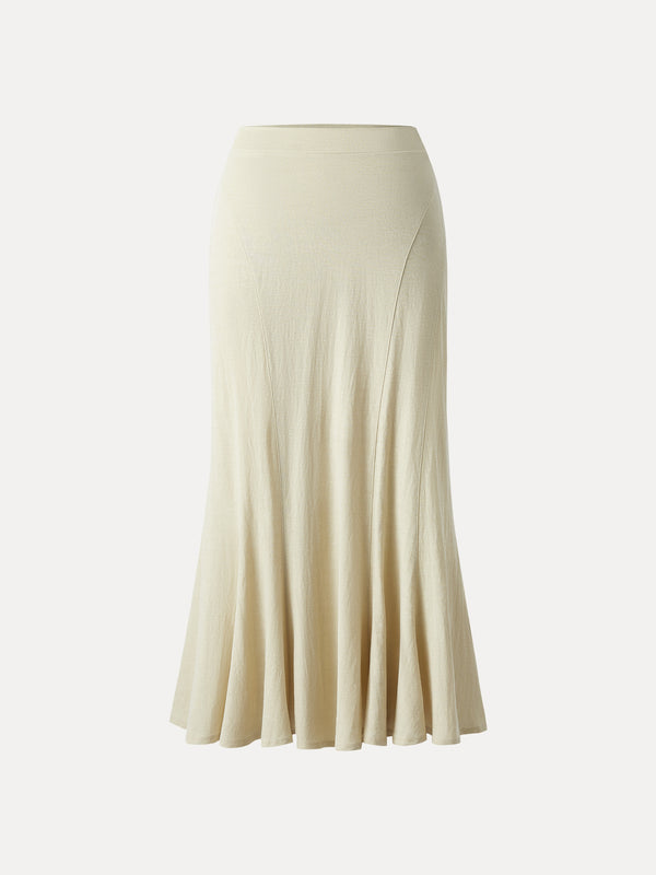 Wrinkle-resistant Cotton-linen Pull-on Midi Skirt