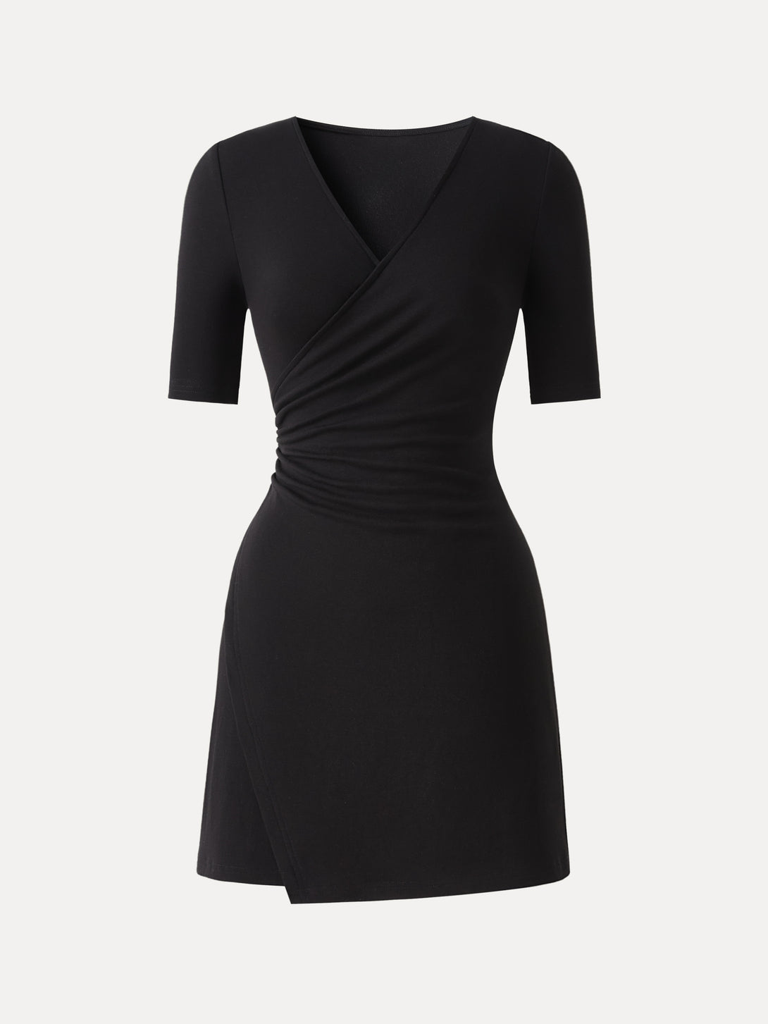 OGL Cotton Lyocell Surplice Ruched Fit-and-Flare Mini Dress – OGLmove
