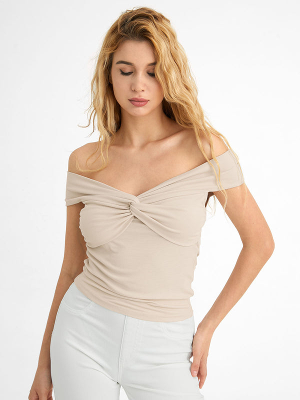 Eco-SkinKiss® Bow-Knot Front Cold-Shoulder Top