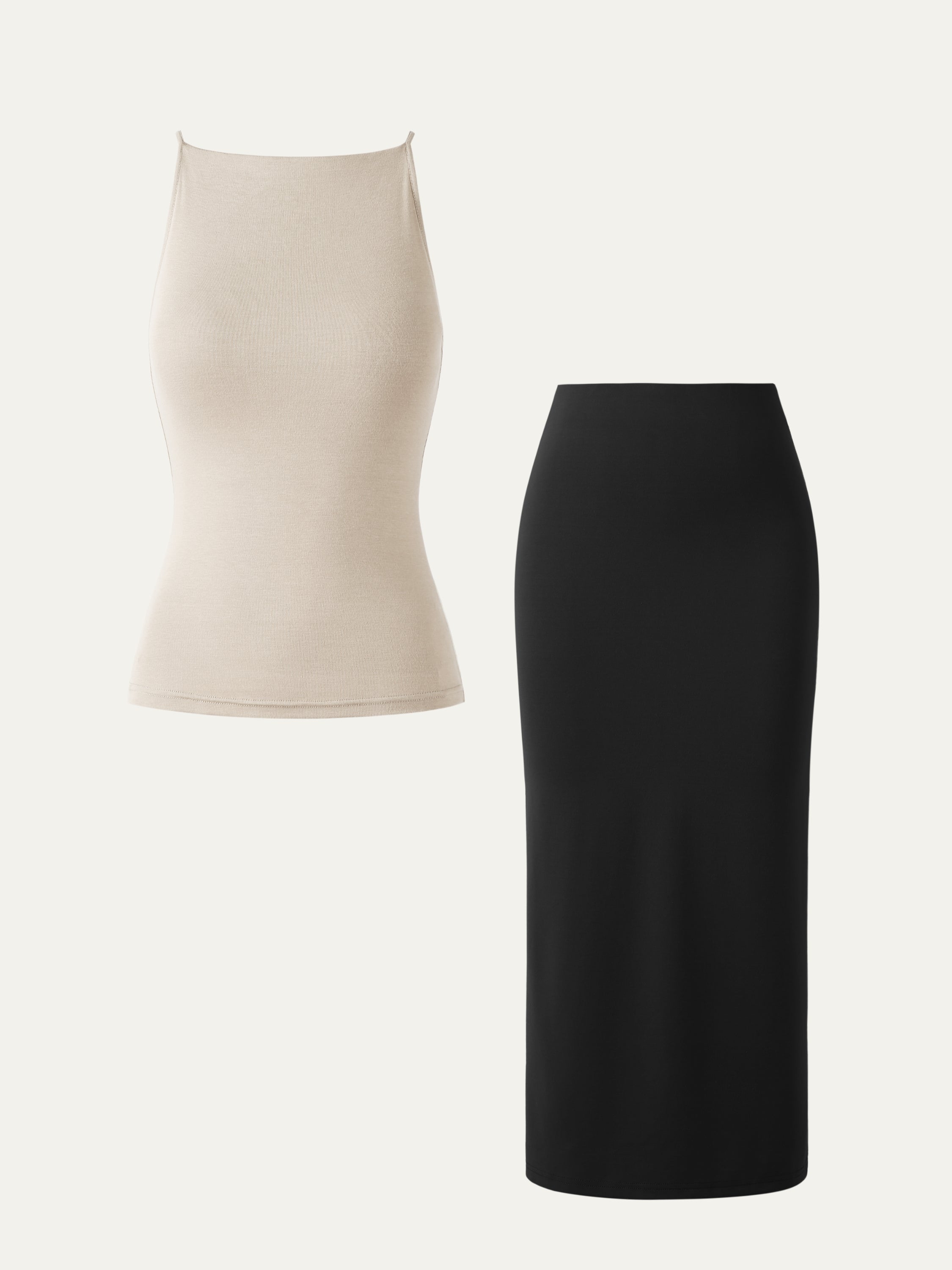 Eco-SkinKiss® Camilla Brami Top & Pull-On Midi Pencil Skirt 2Pcs Set - Black/Black