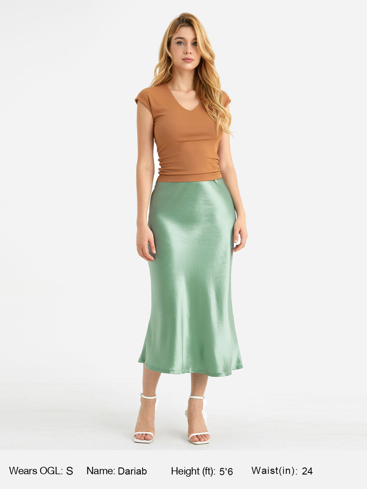 Silk-Like Satin Midi Slip Skirt Bias-Cut High Waisted Womens Skirt