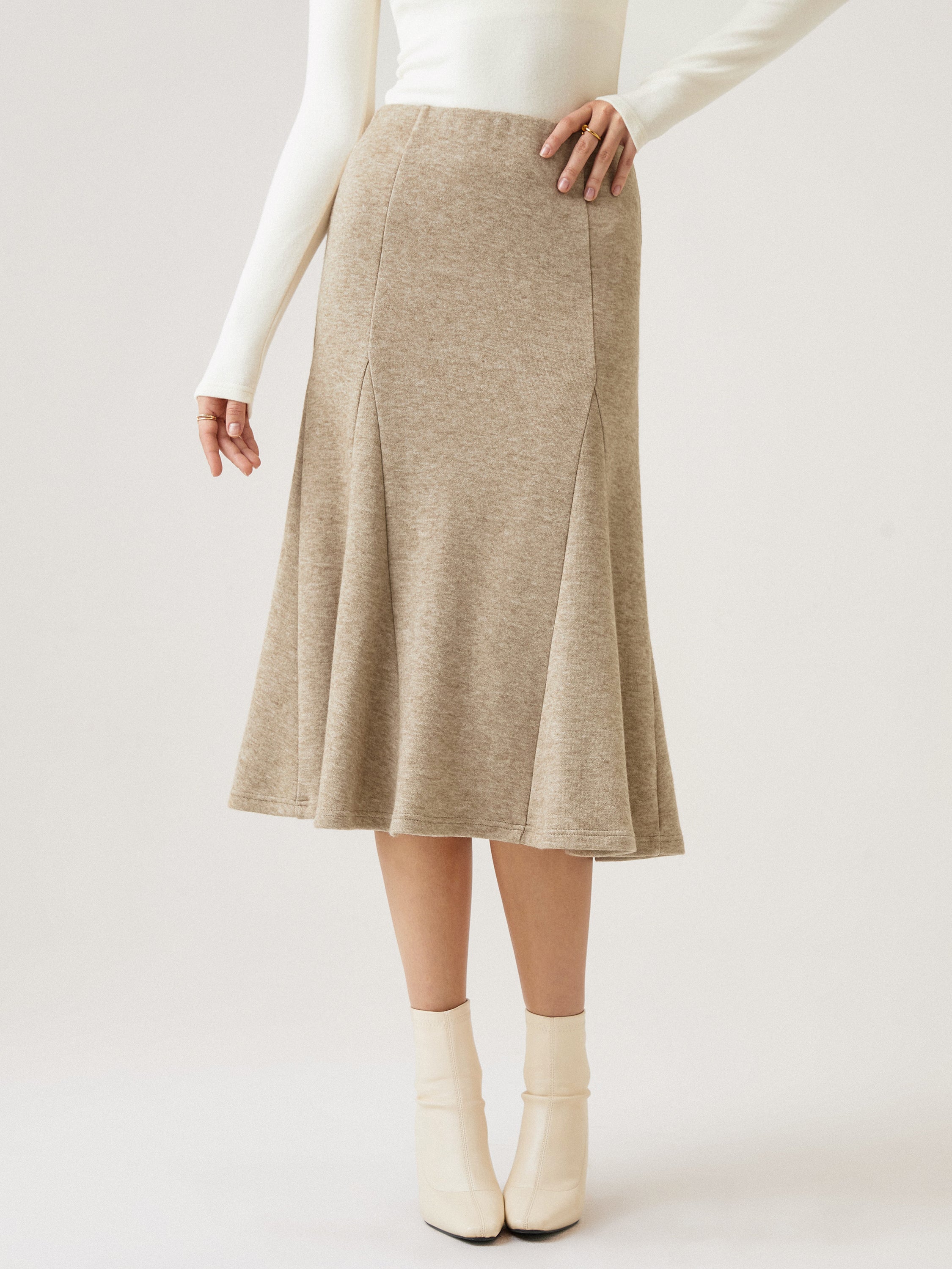 Cashsoft Pull-On Flounce Midi Skirt - Heather Cocoa