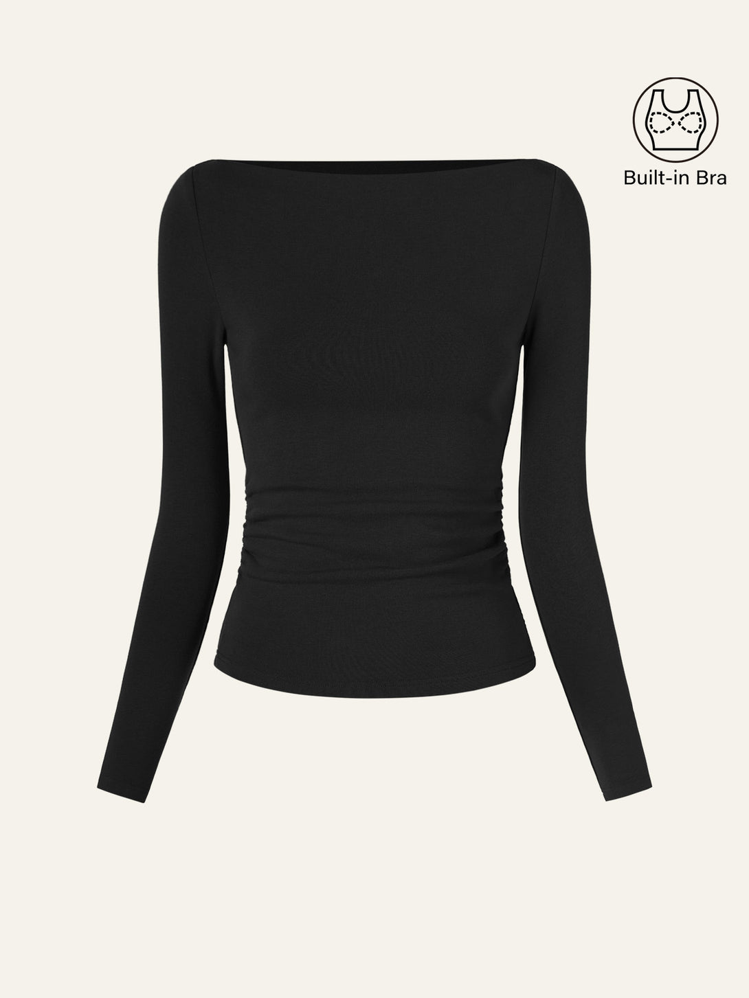 Modern Side Ruched Boatneck Brami Top Black XS