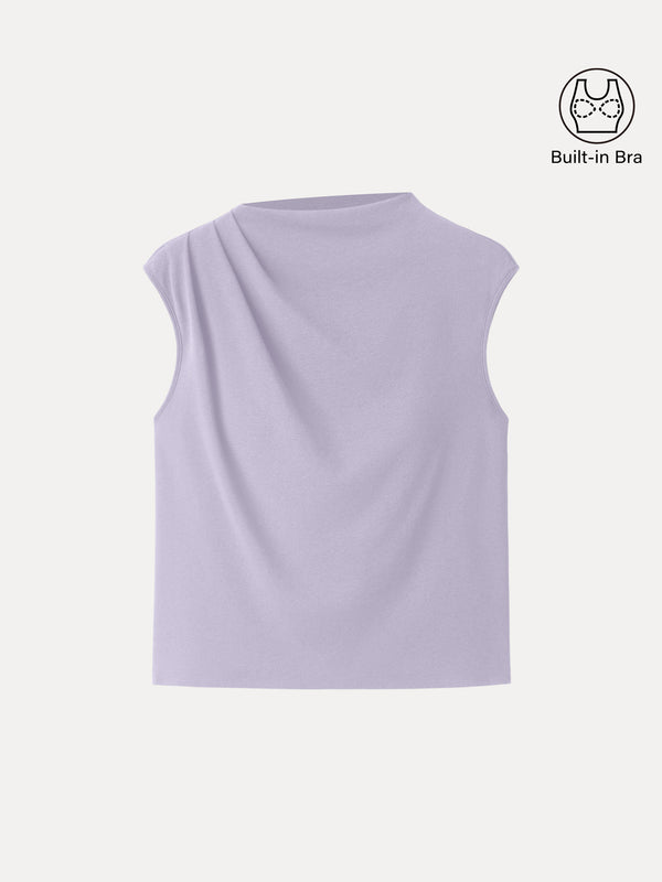 Cotton Lyocell Mockneck Tucked Sleeveless Brami Lilac Mist XS