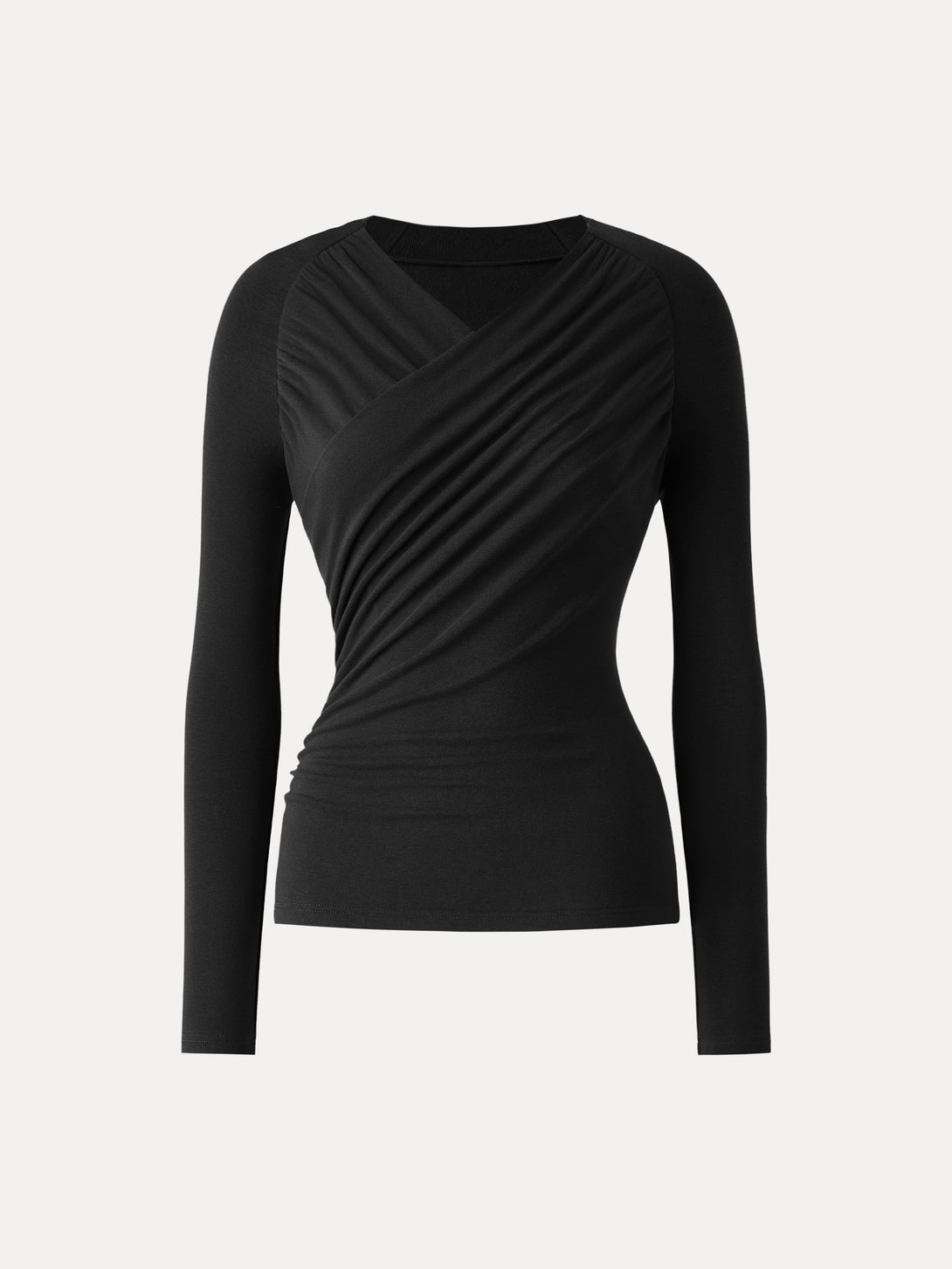 ProWarm Ruched Surplice V-neck Long Sleeve Top Black XS