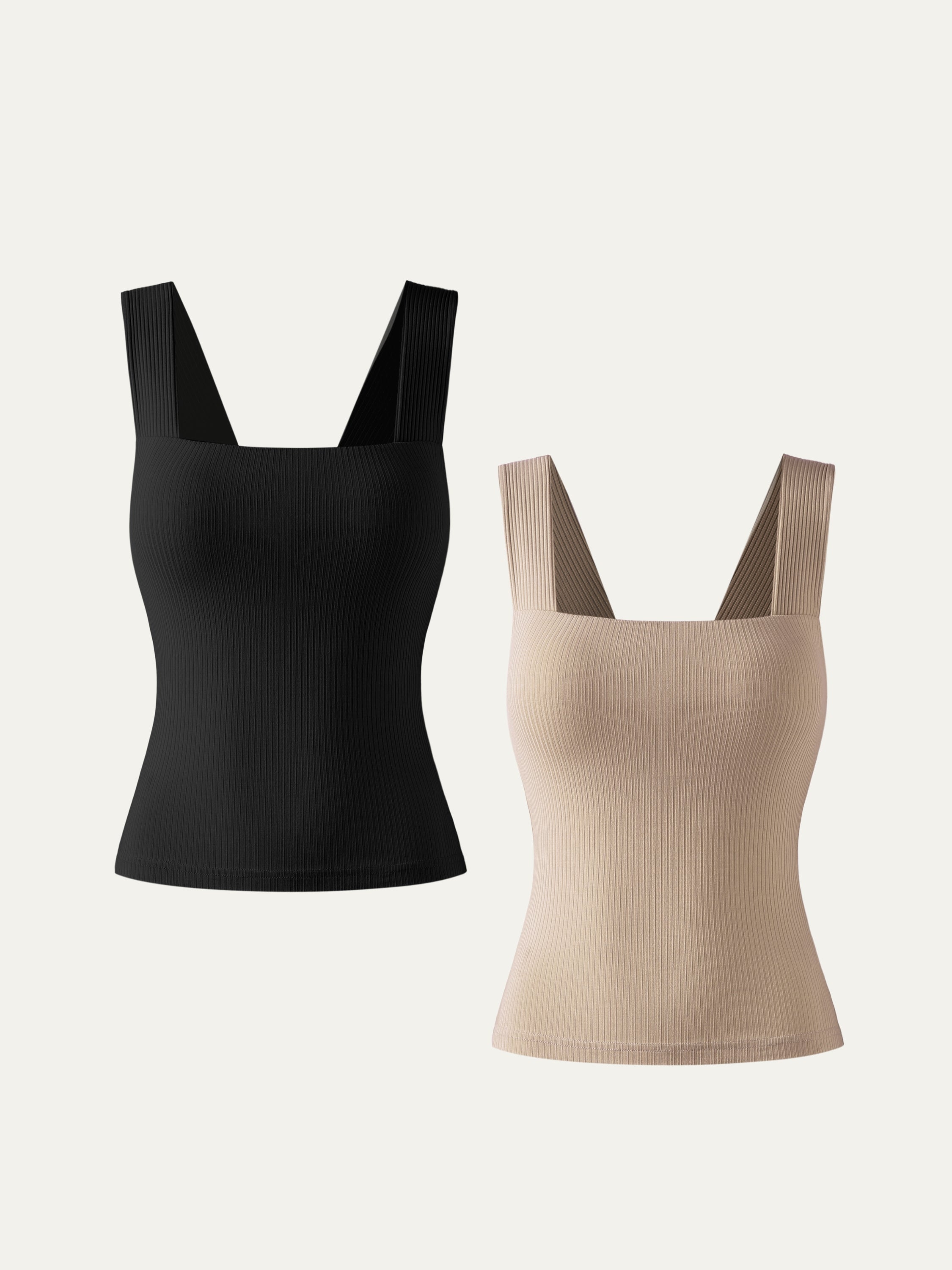 Plantive® Square Neck Brami Tank 2Pcs Set - Black/Sage Mist