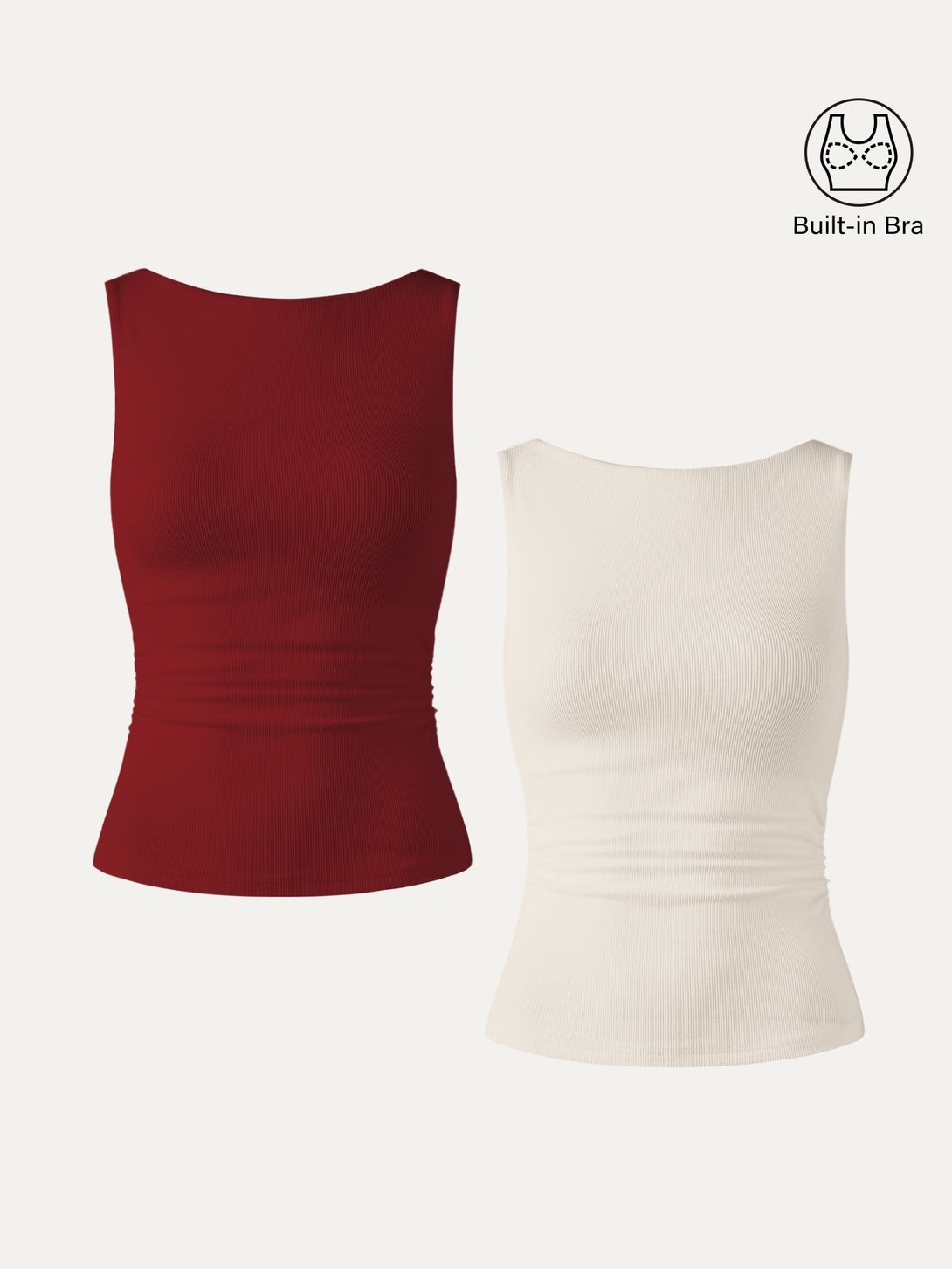 2Pcs Set Elastic Open Back Brami Tank Gardenia/Retro Red XS