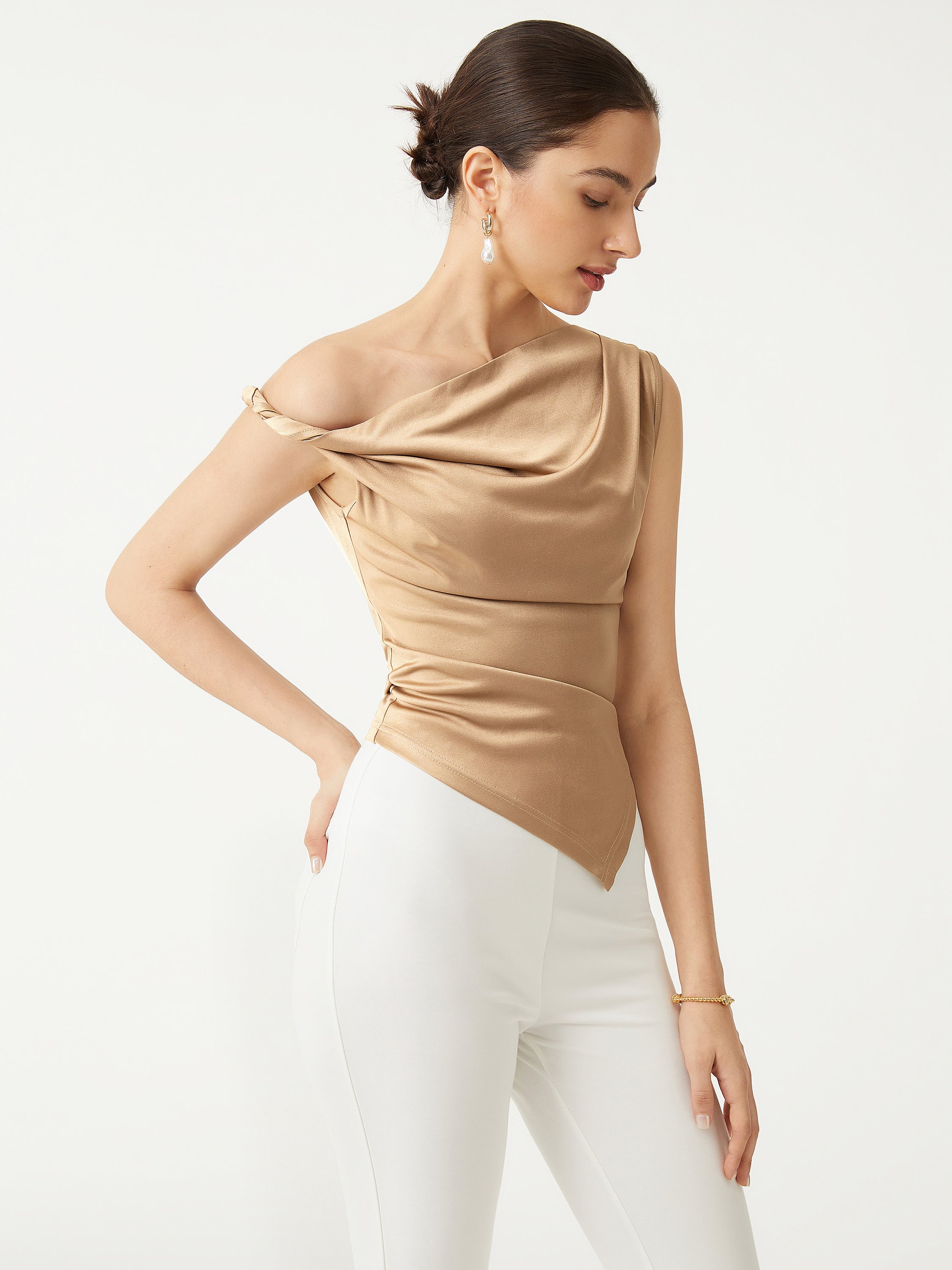 Silk-Like Acetate Sonali Top - Gold Khaki