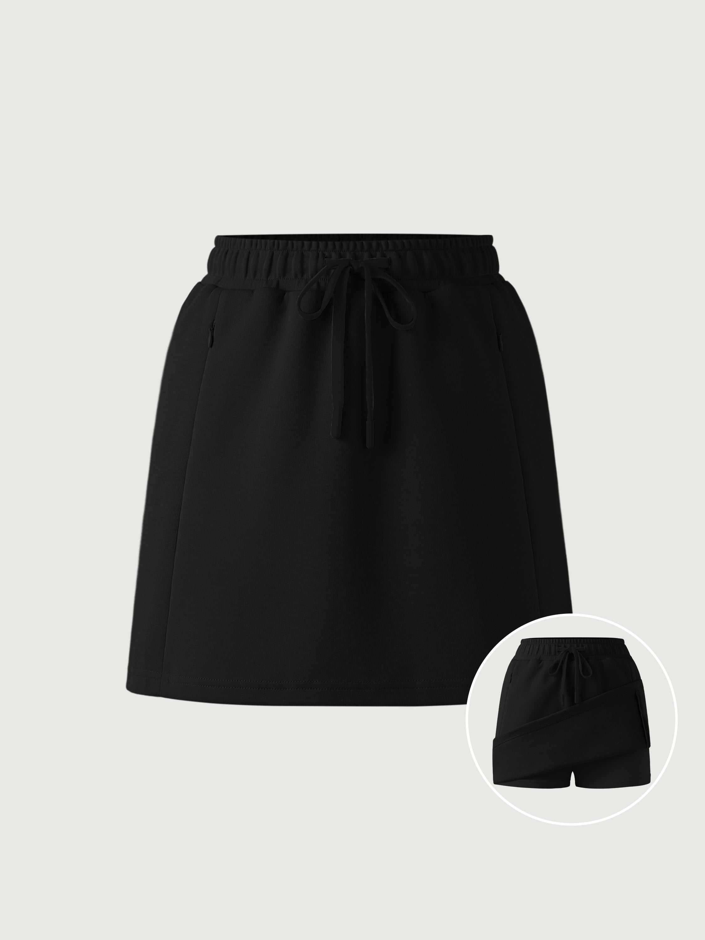 Elastic Waist Mini Skirt with Lined Shorts - Black