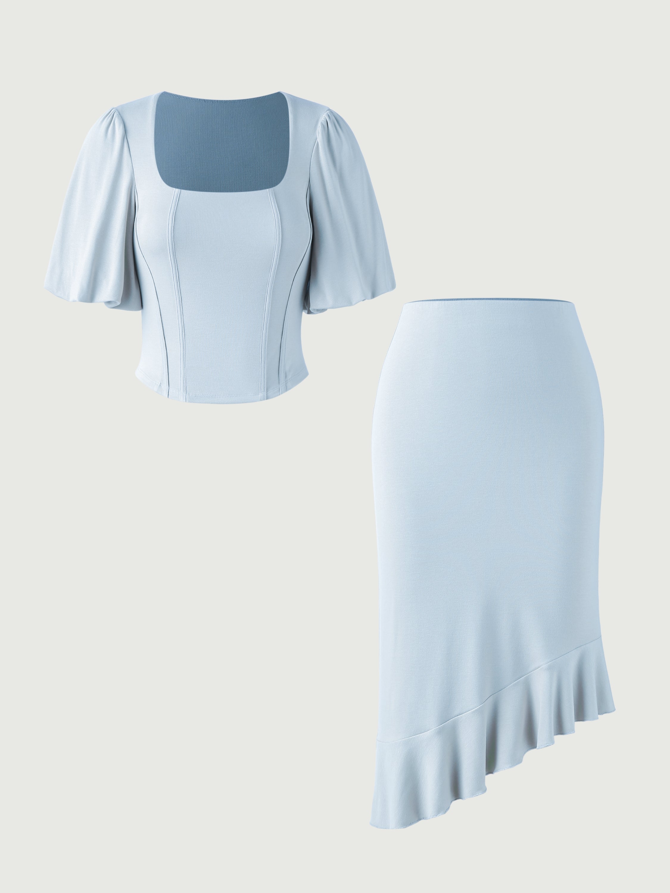 Eco-SkinKiss® 2.0 Palace Top & Asymmetrical Ruffle Skirt 2Pcs Set - Sky Glass