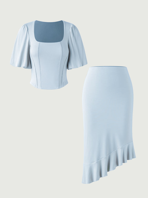 Eco-SkinKiss® 2.0 Palace Top & Asymmetrical Ruffle Skirt 2Pcs Set