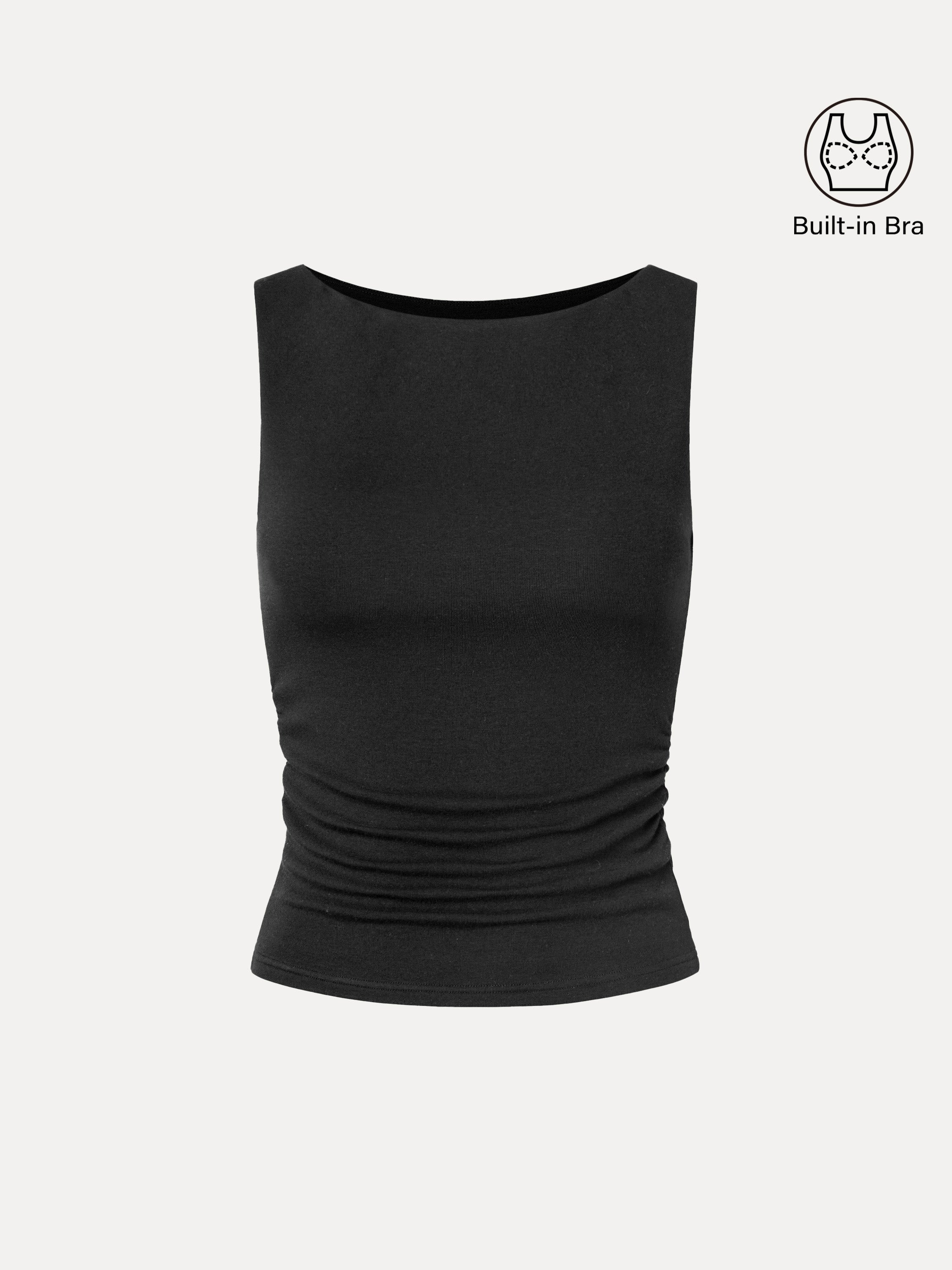 Built In Bra Ruched Boatneck Top – OGLmove