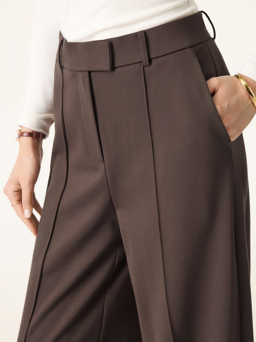 Everyday Mid Rise Wide Leg Trousers with Pockets