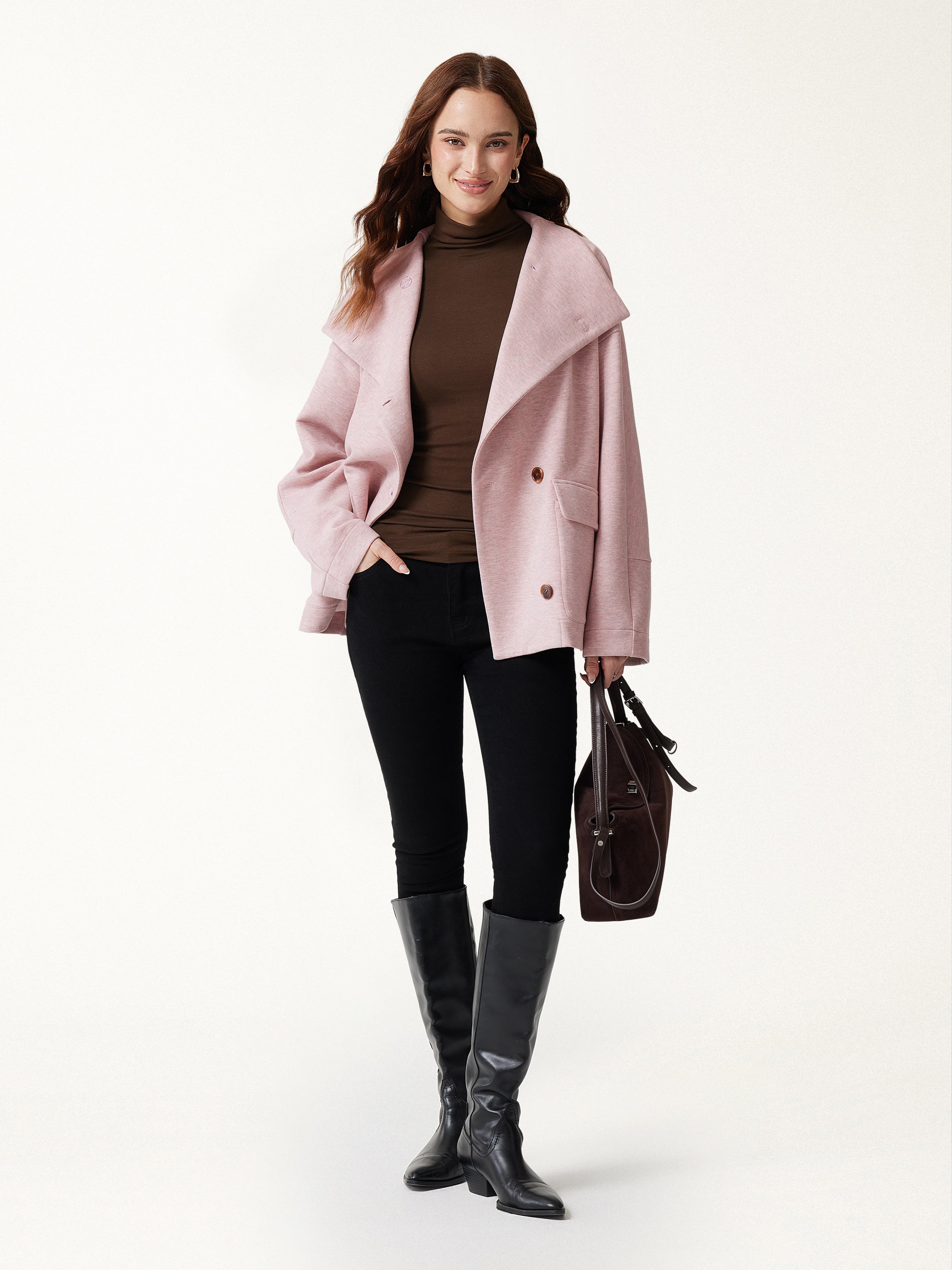 OGL FuzzLuxe Mock Neck Long Sleeve Button-Down Jacket with Pockets