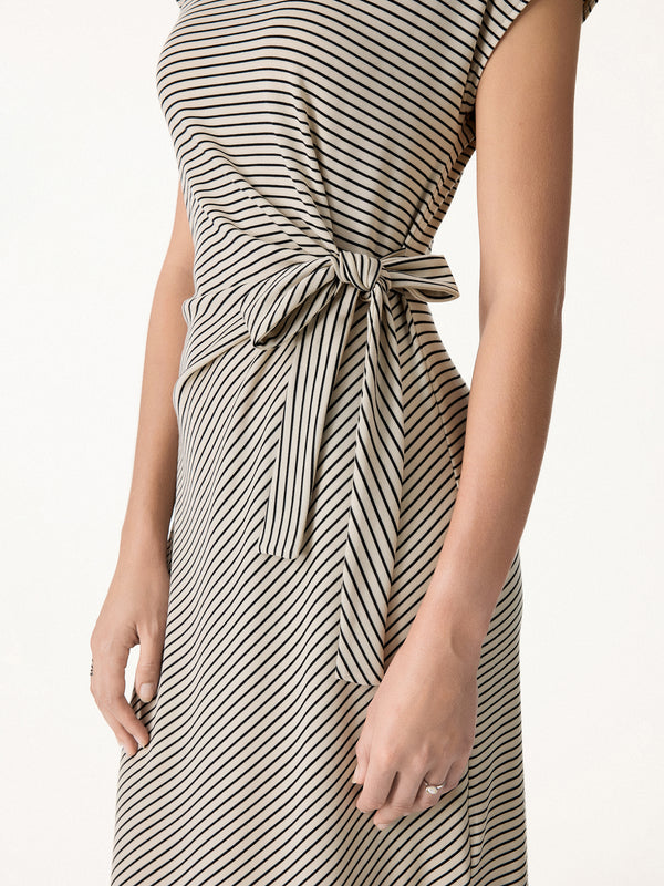 OGLmove Striped Relaxed Midi Dress with Self-Tie