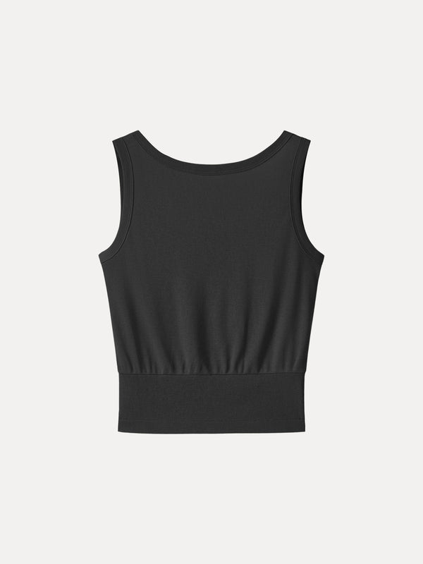 OGLmove Cotton-Linen Blend Boatneck Low Back Top Black XS