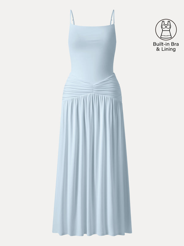 maxi dress with bra support Casual Fitted Sky Glass/L Maxi Dresses Sleeveless Square Neck Women Dresses OGLmove