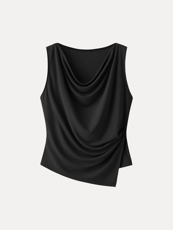 OGLmove Cowl Neck Asymmetrical Tucked Sleeveless Top Black XS