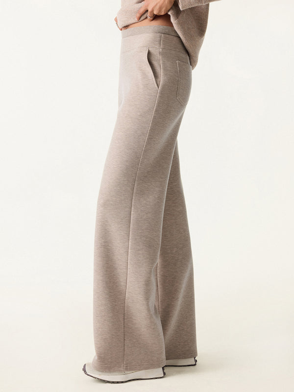 Double Waistband Straight Leg Pants with Pockets Regular Heather Taupe