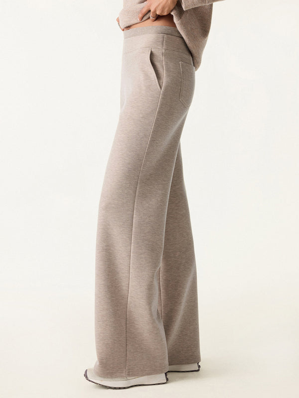 OGLmove Petite Double Waistband Straight Leg Winter Pants with Pockets