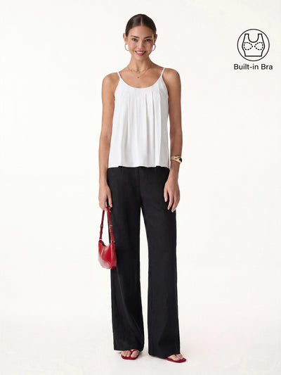 OGLmove 2Pcs Set U-Neck Spaghetti Bra Tank & Mid Rise Straight Leg Pant White/Black XS