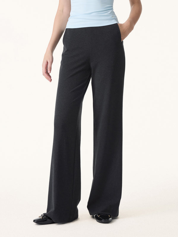 Lyocell Wool Stretch Mid Rise Straight Leg Pull-on Pants Heather Black XS