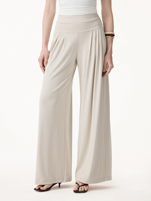 OGLmove Sandwashed Super Flowy Tucked Palazzo Pant with Pockets Regular Morning Mist