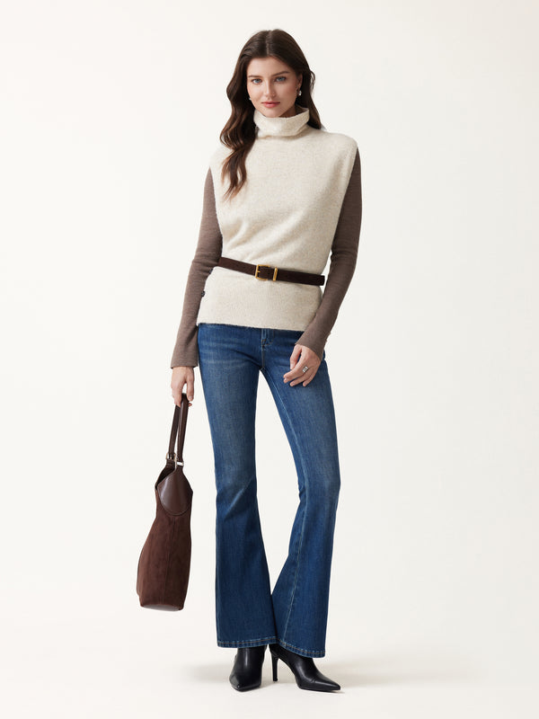 OGLmove Luxe Halo Wool Blend Slouchy Turtleneck Sleeveless Side-Button Sweater Vest