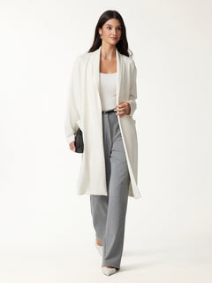 OGLmove Modal Spacer Knit Shawl Collar Pocketed Long Cardigan Off White XXS