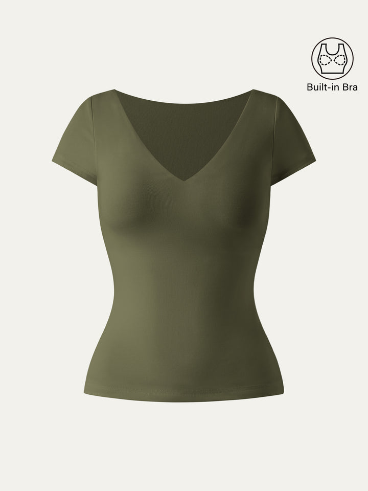 V-neck Short Sleeve New Airy Brami Olive XS