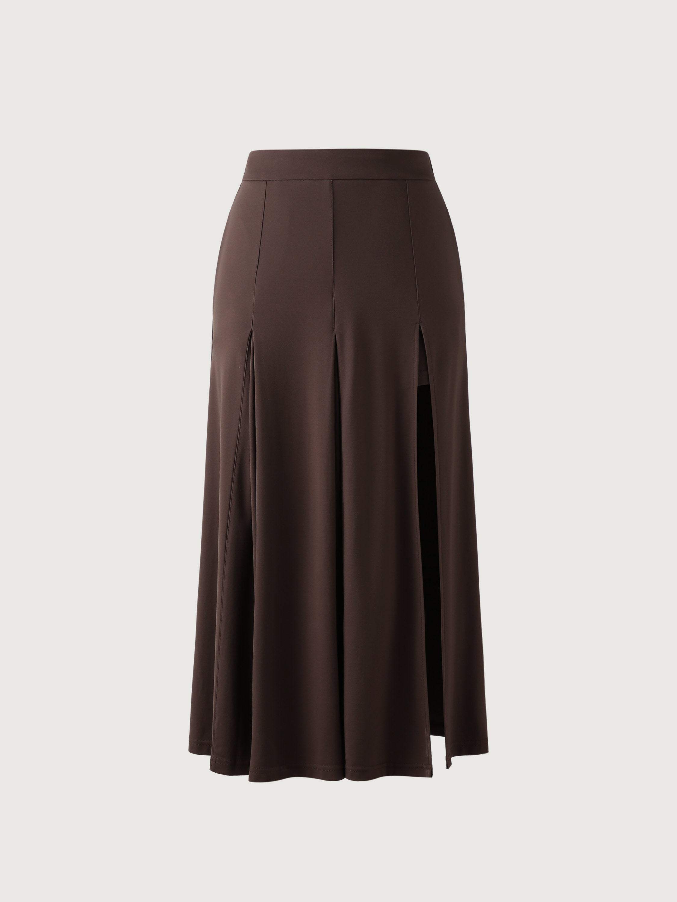 Pleated Slit Midi Skirt with Lined Shorts - Dark Cocoa