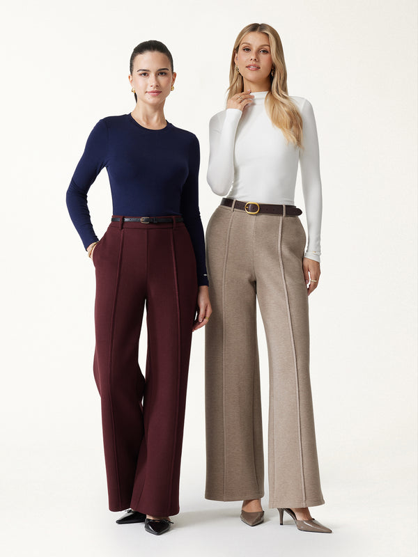 OGLmove FuzzLuxe Mid-Rise Wide-Leg Pants with Pockets