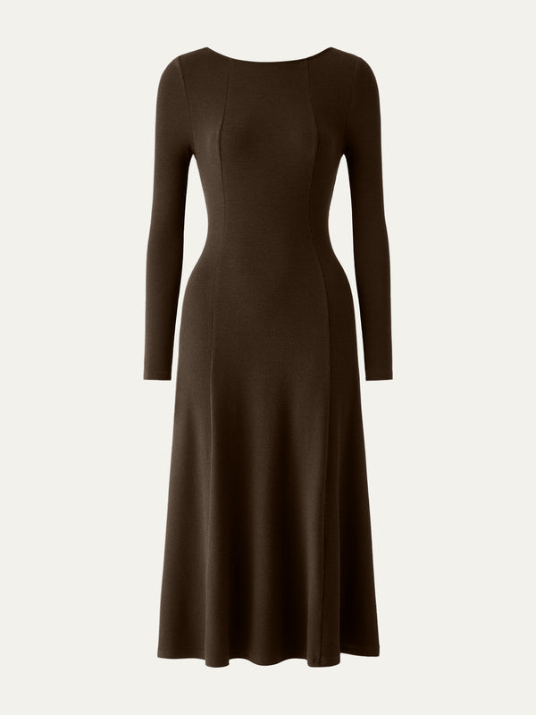 Boatneck Long Sleeve Midi Dress