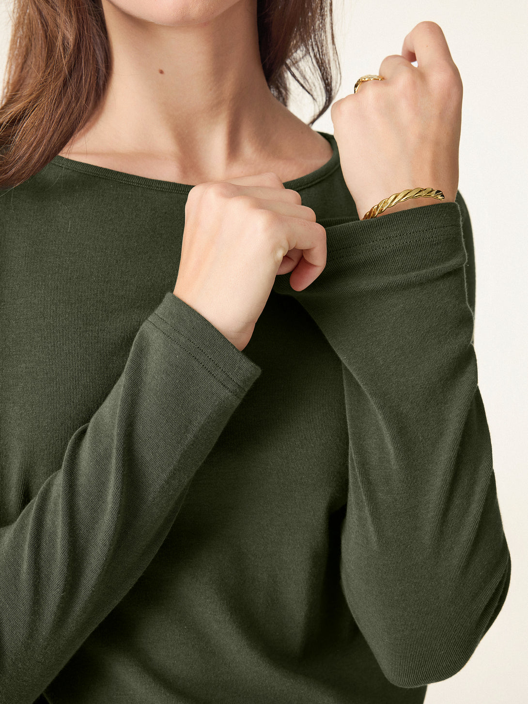 Light Warm Round Neck Side Ruched Top